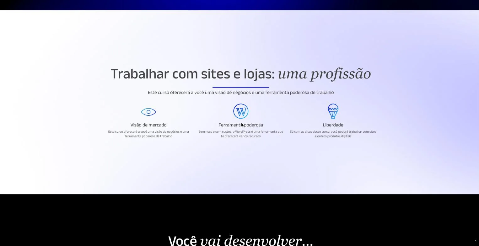 Seção sobre a profissão de criar sites e lojas