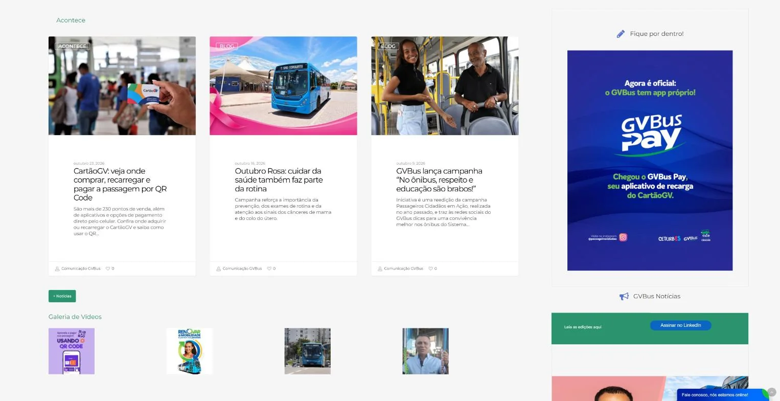Notícias, campanhas e galeria de vídeos na home