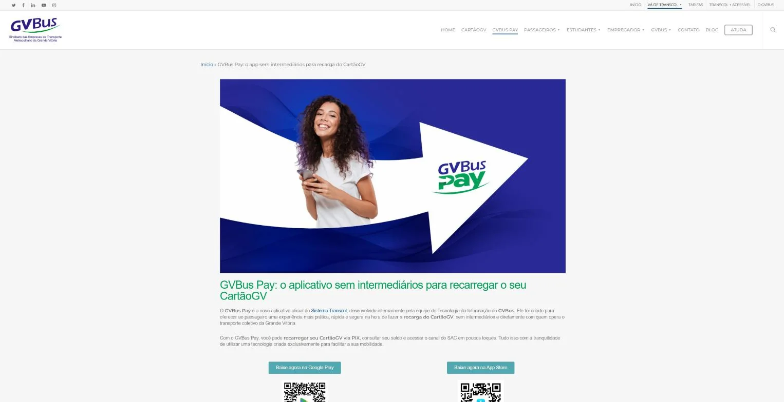 Página do aplicativo GVBus Pay