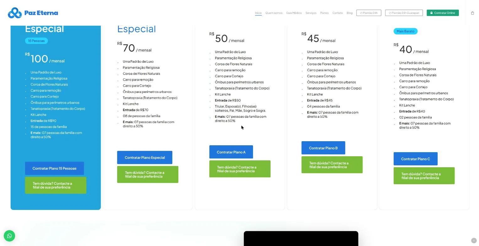 Comparativo de planos com contratação online