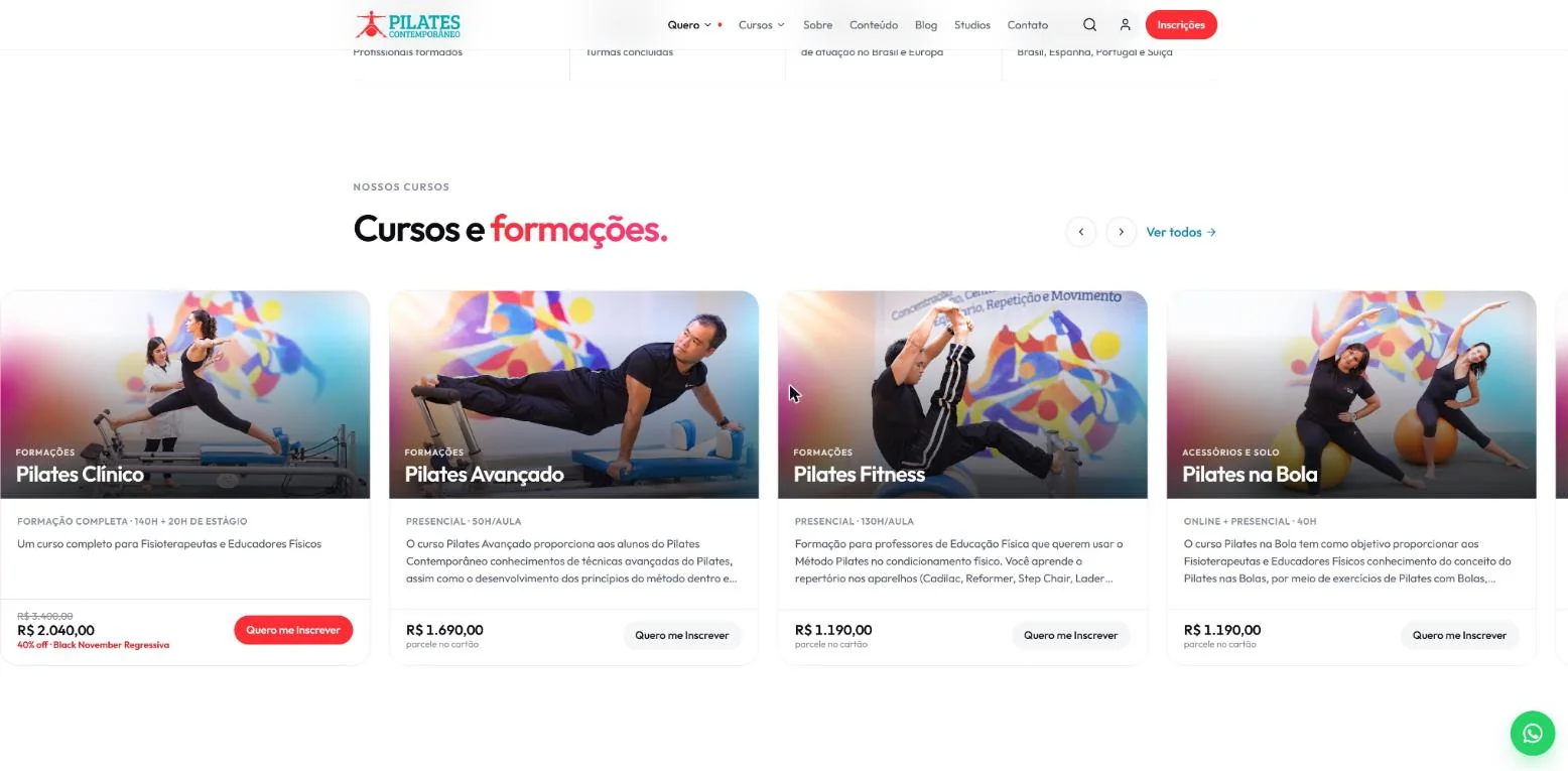 Vitrine de cursos com preço e campanha ativa