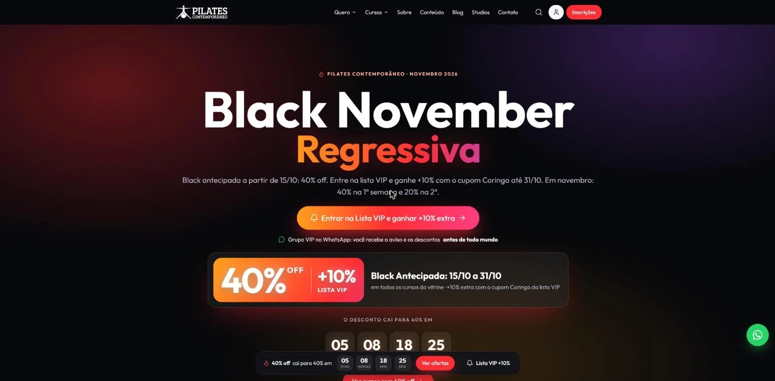 Página de campanha Black November com contagem regressiva
